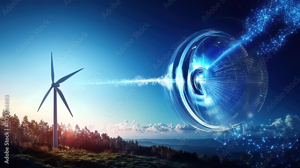 Aerial view of wind farm with focus on vibration control in power generation